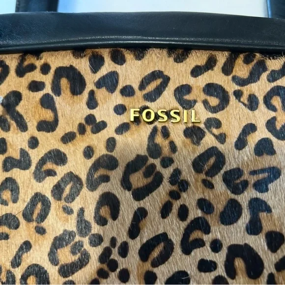 FOSSIL Women's Memoir Satchel - Leopard Print with Black Accents-NWR - Picture 4 of 12